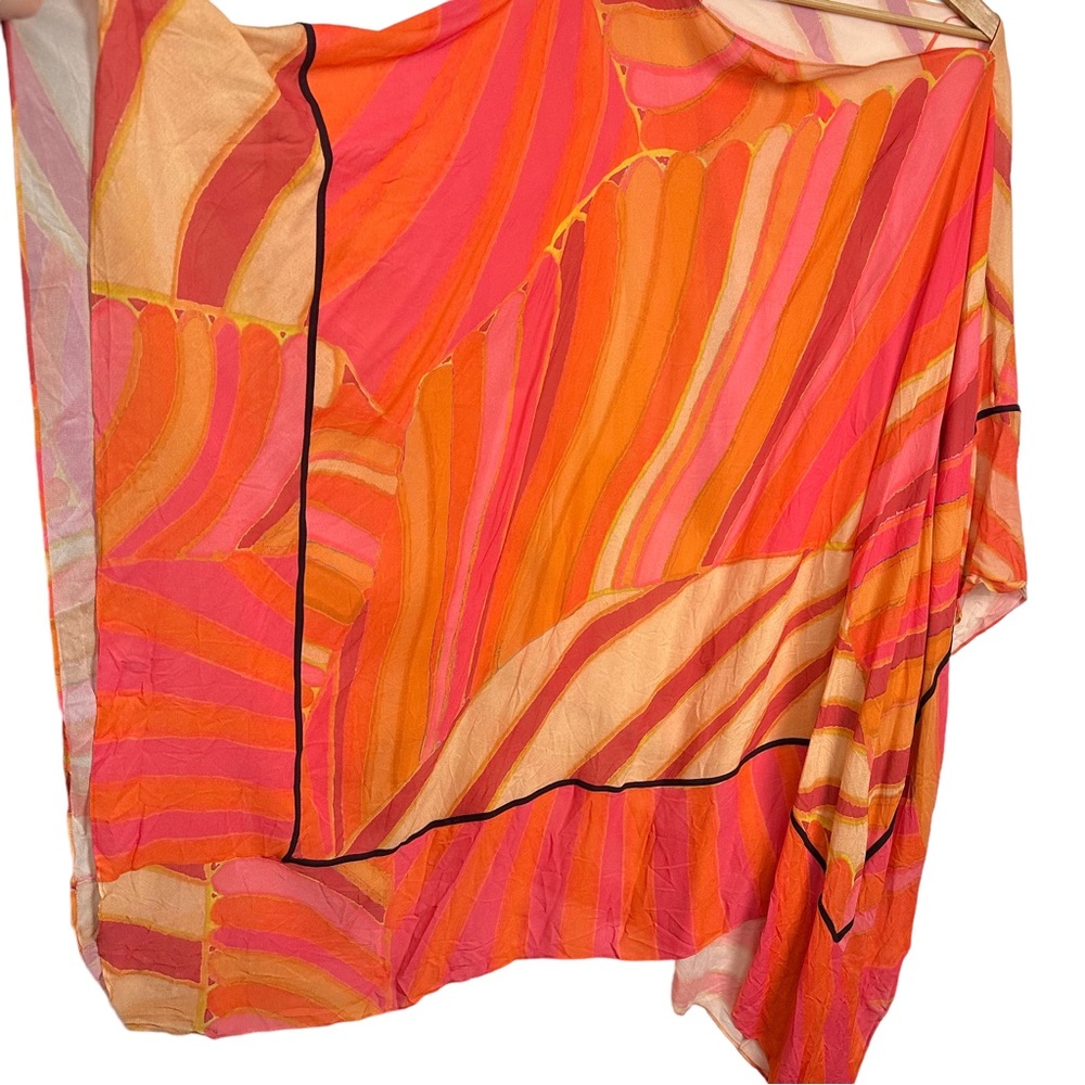 Zara Limited Edition Blogger Favorite Abstract Chiffon Oversized Poncho Orange S - Picture 8 of 13
